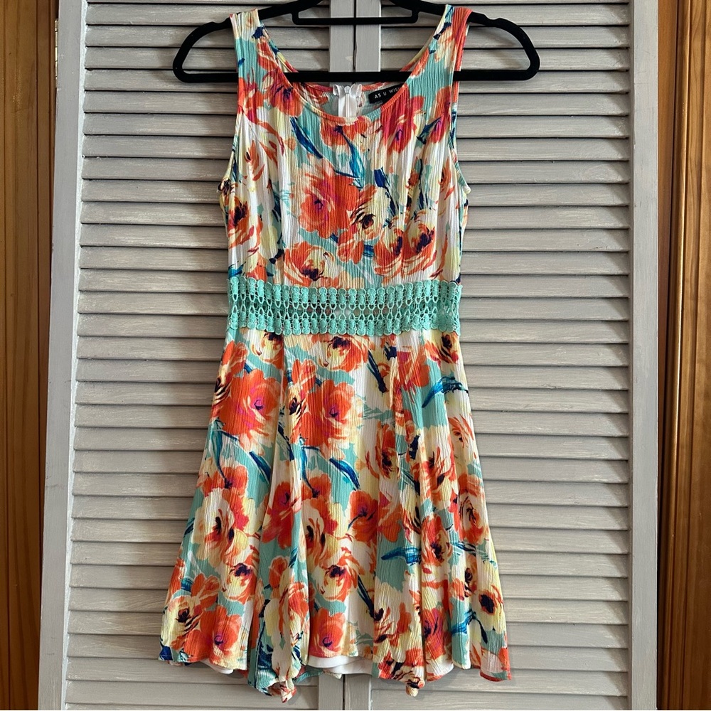 As U Wish Floral Dress with Teal and Orange